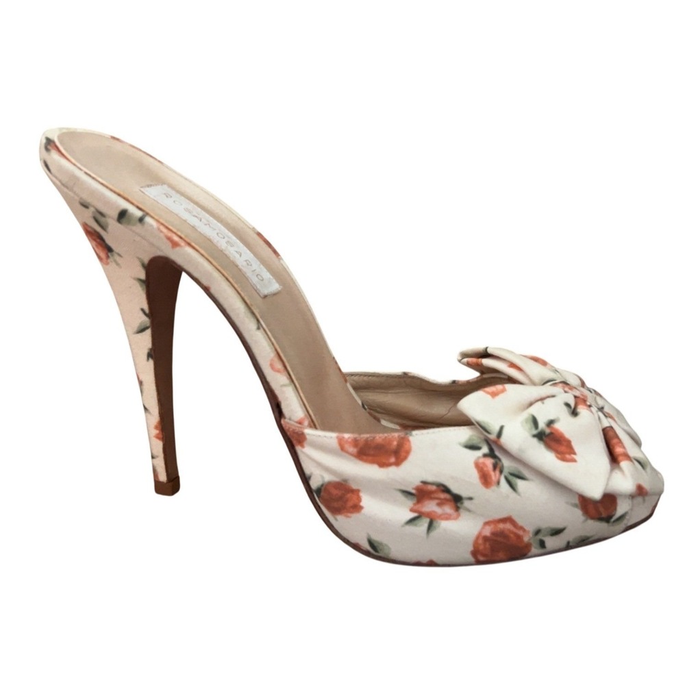 Rosamosario Heel Sandals Rose Graphic with Bow SZ: 40 or US 9.5